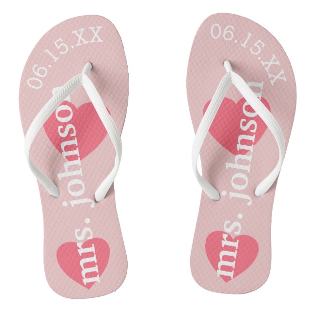 Mr. and Mrs. Personalised Honeymoon with Heart Thongs (Footbed)