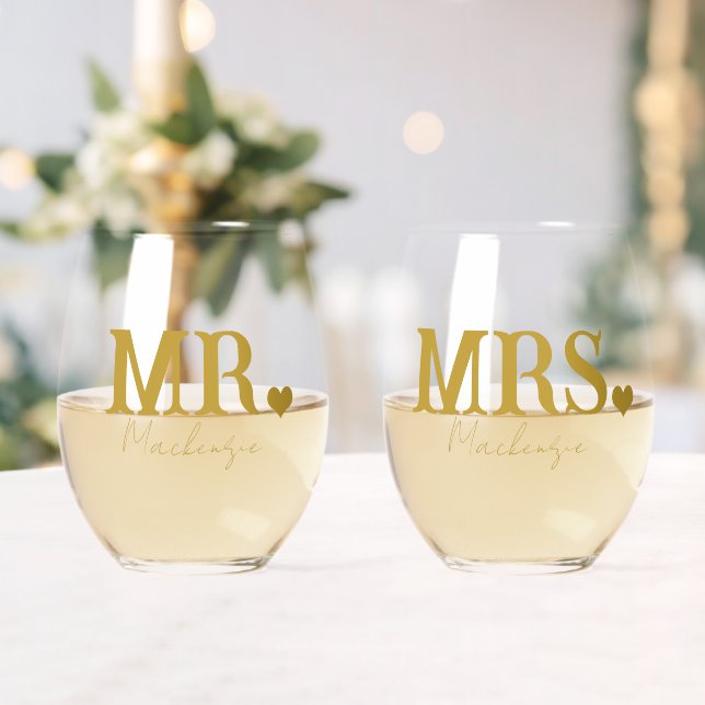 Mr And Mrs Personalised Newly Weds Stemless Wine Glass (Insitu (Wedding))