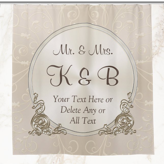 Mr and Mrs Personalised Shower Curtain (Mr and Mrs Shower Curtain. Unique Wedding Gifts for Bathroom. Taupe, Personalized Shower Curtain. )