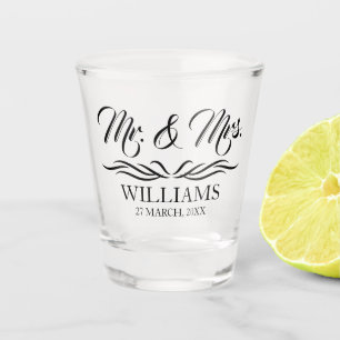 Mr and Mrs Personalised Surname Wedding Favour Sho Shot Glass