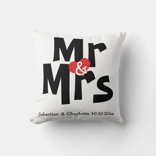 Mr and Mrs Personalised Wedding / Anniversary Cushion (Front)