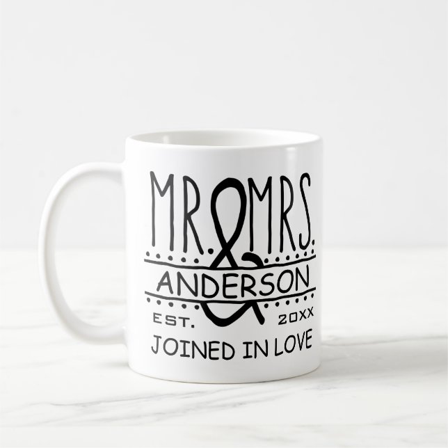 Mr and Mrs Personalised Wedding Last Name Date Coffee Mug (Left)