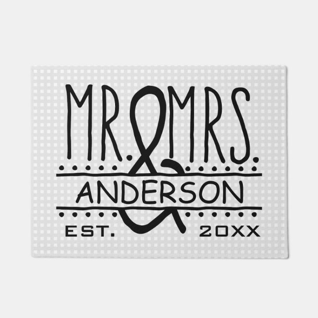Mr and Mrs Personalised Wedding Last Name Date Doormat (Front)