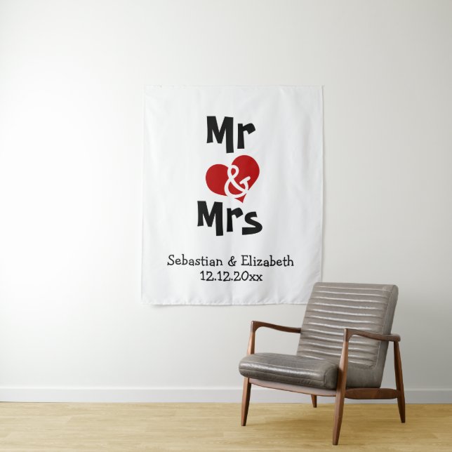 Mr and Mrs Photo backdrop Personalised wedding Tapestry (In Situ)