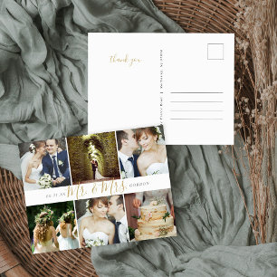 Mr. and Mrs. Photo Collage Wedding Thank You Postcard