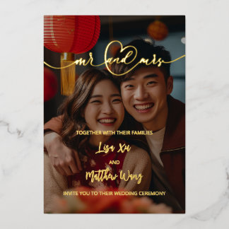 Mr. and Mrs. Photo Gold Foil  Wedding Invitation