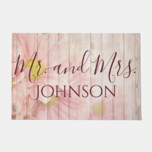 Mr and Mrs Pretty Pink Flowers Doormat