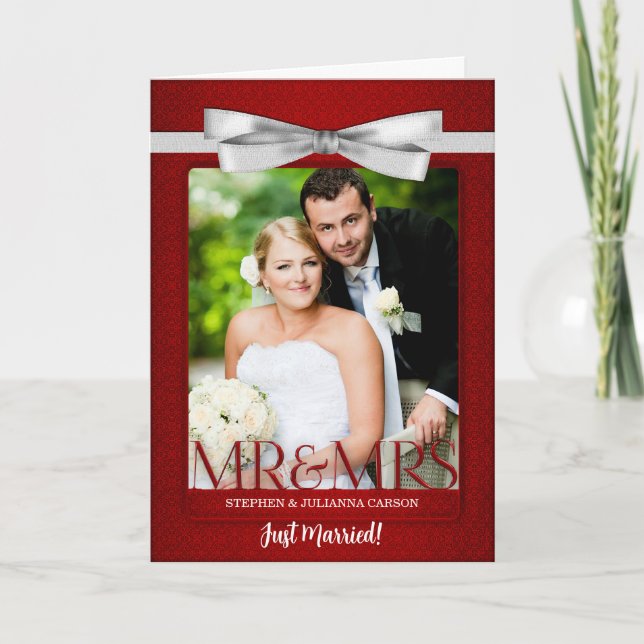 Mr and Mrs Red Damask Just Married Reception Invitation (Front)