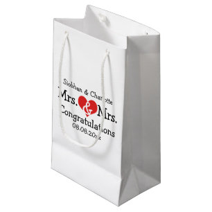 Mr and Mrs Red Heart Wedding Personalised Small Gift Bag