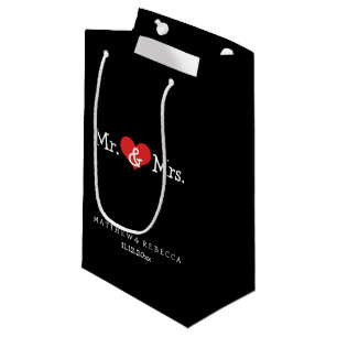 Mr and Mrs Red Heart Wedding Personalised Small Gift Bag