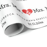 Mr and Mrs Red Heart Wedding Wrapping Paper<br><div class="desc">Mr and Mrs Red Heart Wedding gift wrap paper .. perfect for the newly weds .. mister and misses personalised wrapping paper roll for the wedding / anniversary from Ricaso</div>