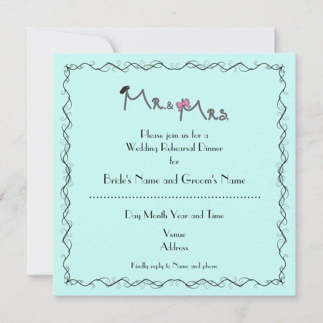 Mr. and Mrs. Rehearsal Dinner Mint Colour Invitation (Front)