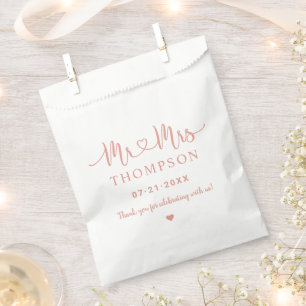 Mr and Mrs Rose Gold Heart Script Custom Wedding Favour Bag