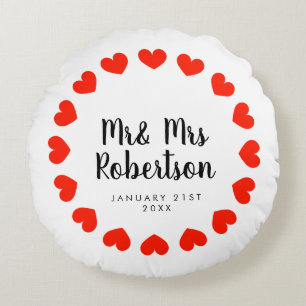Mr and Mrs round throw pillow gift for newly weds