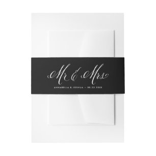 Mr. and Mrs. Rustic Calligraphy Black Wedding Invitation Belly Band