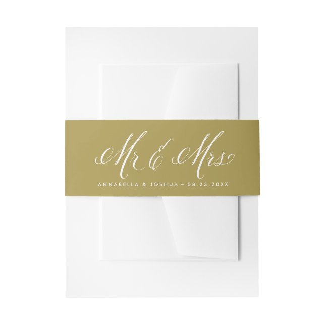 Mr. and Mrs. Rustic Calligraphy Gold Wedding Invitation Belly Band (Front Example)