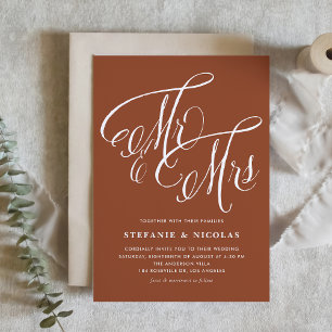 Mr and Mrs Rustic Calligraphy Terracotta Wedding Invitation