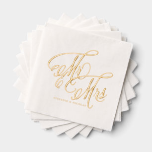 Mr. and Mrs. Rustic Calligraphy Wedding Foil Napkins