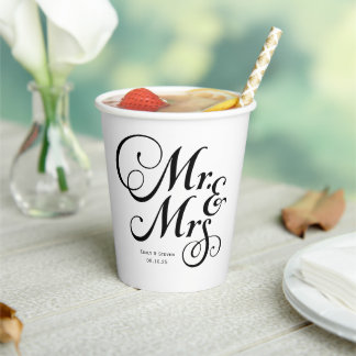 Mr and Mrs Rustic style personalised wedding Paper Cups
