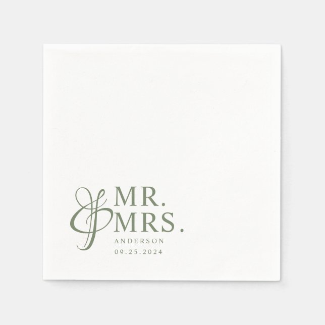 Mr. And Mrs. | Sage Green Modern Elegant Wedding Napkin (Front)