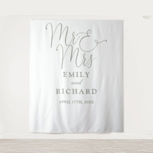 Mr And Mrs Sage Green Wedding Photo Backdrop Tapestry