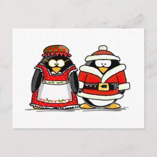 Mr. and Mrs. Santa Claus Penguin Holiday Postcard