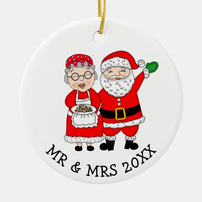 Mr and Mrs Santa Claus Personalised Christmas Ceramic Ornament (Front)