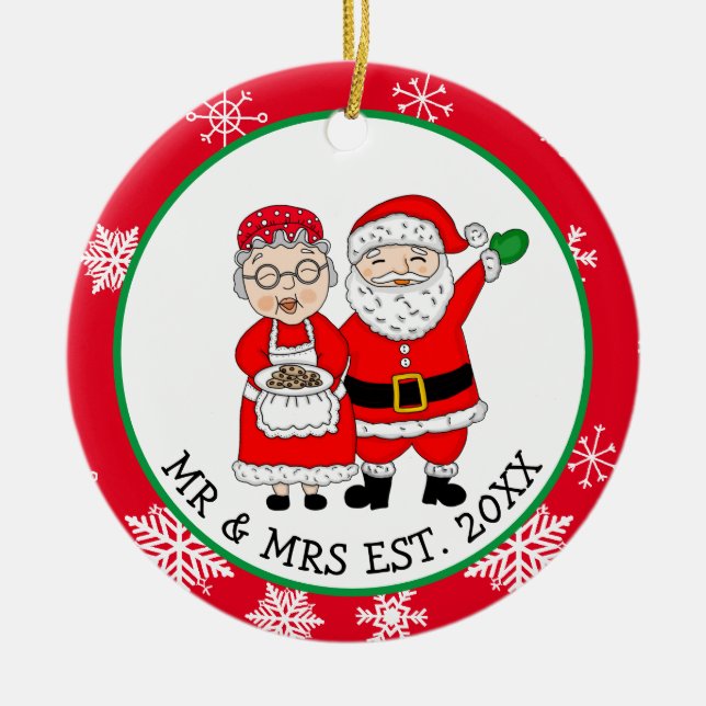 Mr and Mrs Santa Claus Personalised Christmas   Ceramic Ornament (Front)