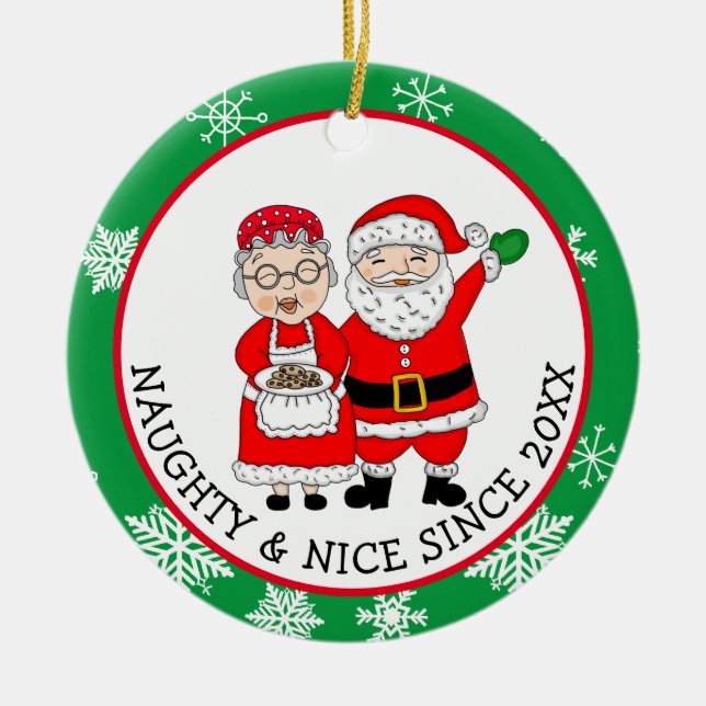 Mr and Mrs Santa Claus Personalised Christmas   Ceramic Ornament (Front)