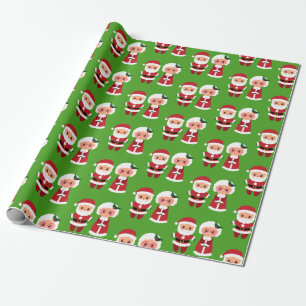 Mr and Mrs Santa Clause on a Green Background Wrapping Paper
