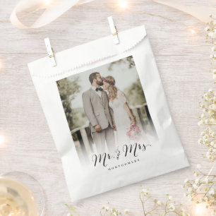 Mr and Mrs Script Calligraphy Chic Photo Wedding Favour Bag