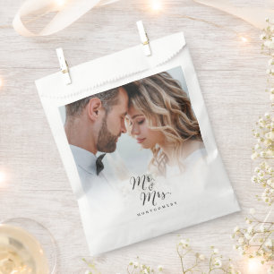 Mr and Mrs Script Calligraphy Chic Photo Wedding Favour Bag