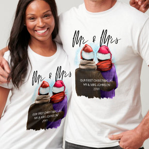 Mr and Mrs Script Couples Christmas T-Shirt