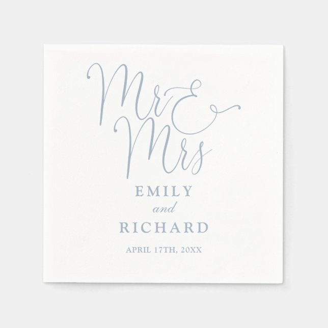 Mr And Mrs Script Elegant Dusty Blue Wedding Napkin (Front)
