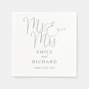 Mr And Mrs Script Elegant Sage Green Wedding Napkin