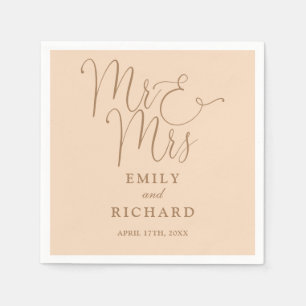 Mr And Mrs Script Elegant Soft Peach Wedding Napkin