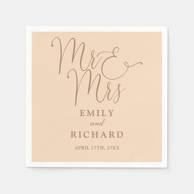 Mr And Mrs Script Elegant Soft Peach Wedding Napkin (Front)