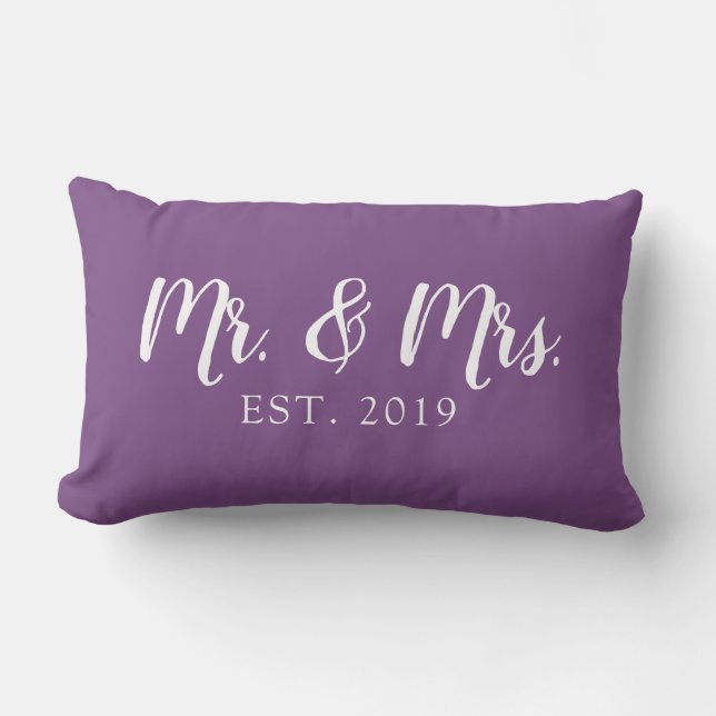 Mr and Mrs Script Established Wedding Pillow (Front)