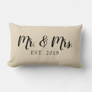 Mr and Mrs Script Established Wedding Pillow