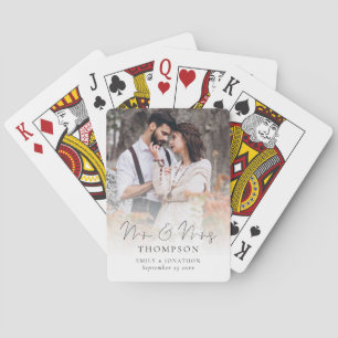 Mr and Mrs Script Photo Overlay Wedding Playing Ca Cards