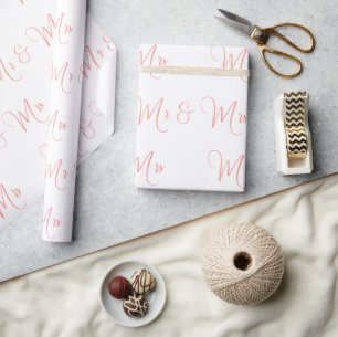 Mr. And Mrs. Script Pink Wrapping Paper