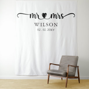 Mr and Mrs Script Wedding Photo Prop Backdrop  Tapestry