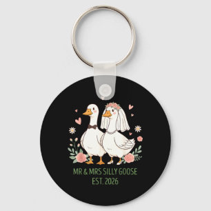 Mr and Mrs Silly Goose Couple Matching Wedding Key Ring