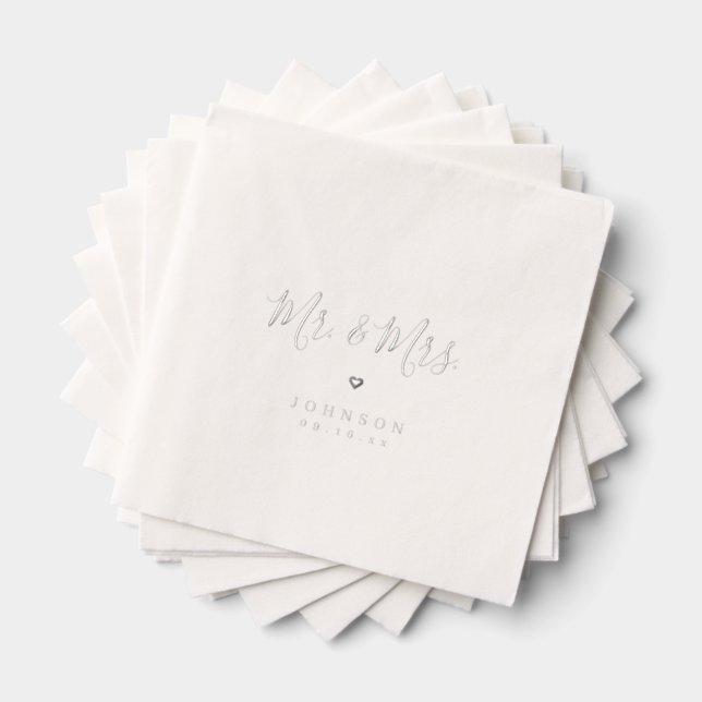 Mr and Mrs simple elegant script wedding Foil Napkins (Insitu (Stacked))