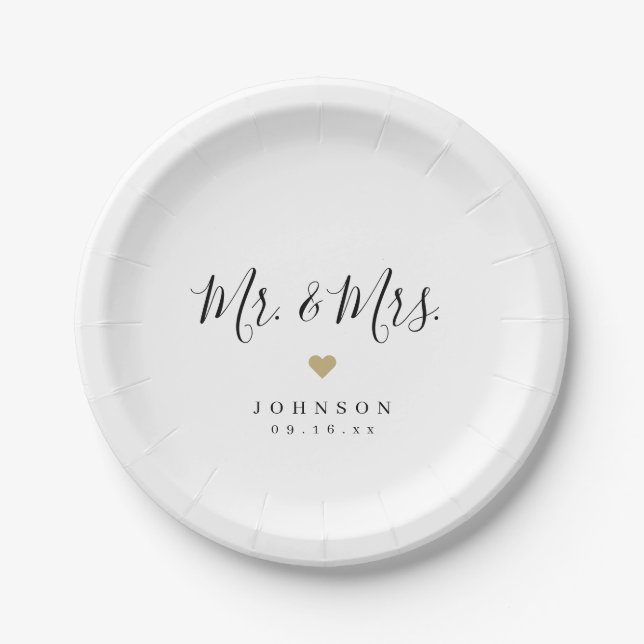 Mr and Mrs simple elegant script wedding Napkins _ Paper Plate (Front)
