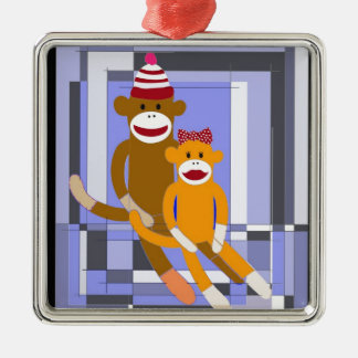 Mr. and Mrs. Sock Monkey. Metal Tree Decoration