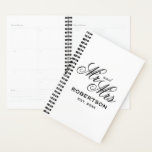 Mr and Mrs spiral wedding planner for couple<br><div class="desc">Mr and Mrs spiral wedding planner for couple. Personalised weekly / monthly agenda book. Make your own cover design with custom surname. Fun engagement party gift idea for him or her. Classy typography design with date of marriage. Upload your own image optionally. White or custom colour background. Great for planning...</div>