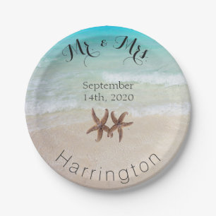 Mr. and Mrs. Starfish Beach Wedding Paper Plates