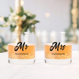 Mr and Mrs Stylised Name Bride and Groom Glass