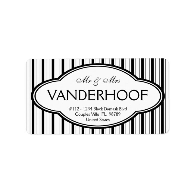 Mr and Mrs Surname Bold Black Mod Stripes Label (Front)